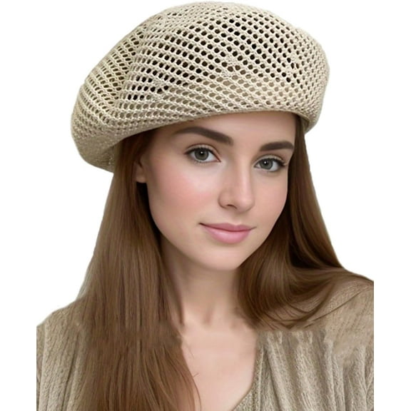 Women Summer French Beret Slouchy Crochet Beret Hats Artist Painters Woven Beach Beanie Hat