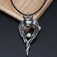 thumbnail image 5 of harmtty Rhinestone Titanium Steel Pendant Punk Wolf Head Totem Men Necklace,Red, 5 of 6