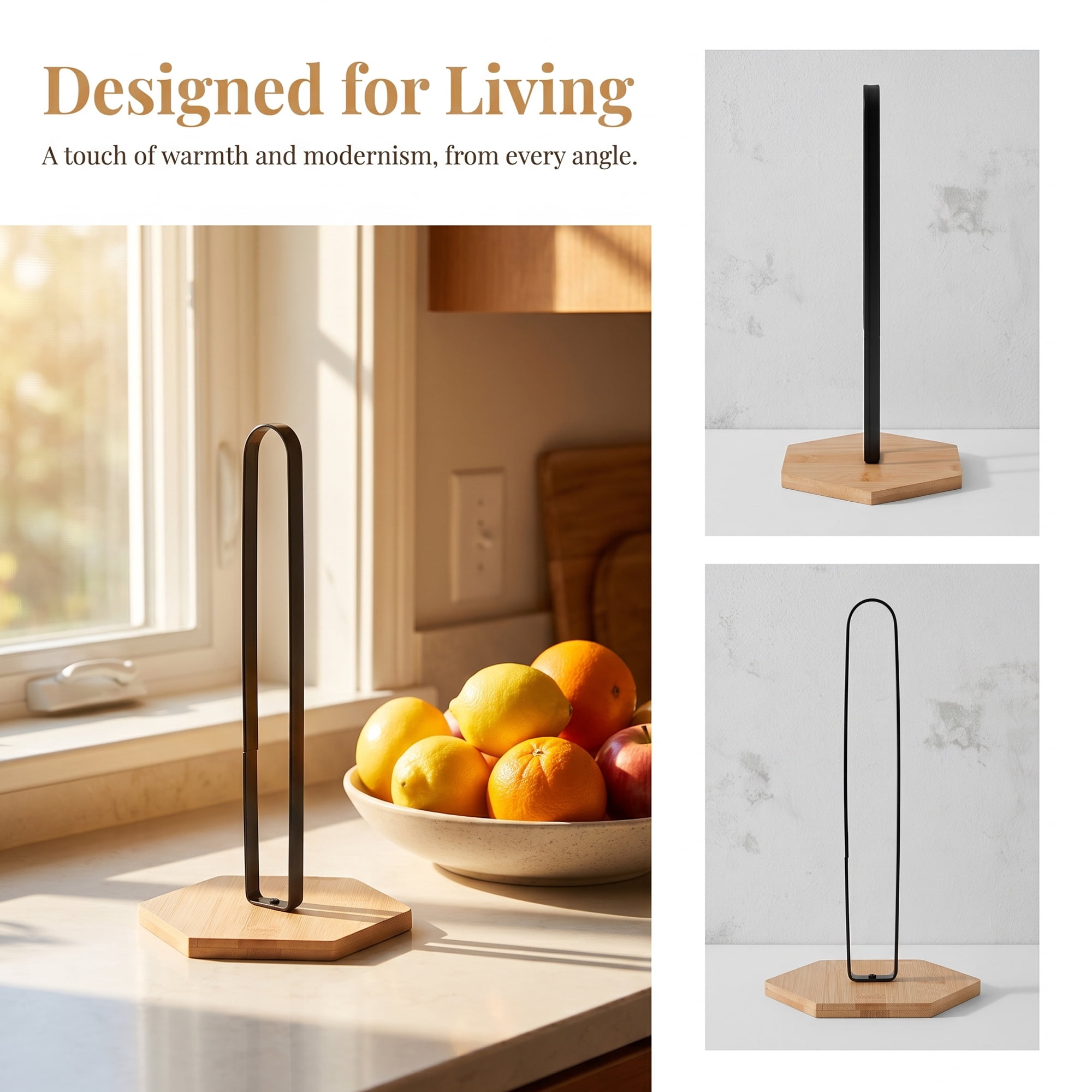 Unique Bargains Paper Towel Holder Countertop Non Slip Base Dispenser Black C 10.2x6.3inch
