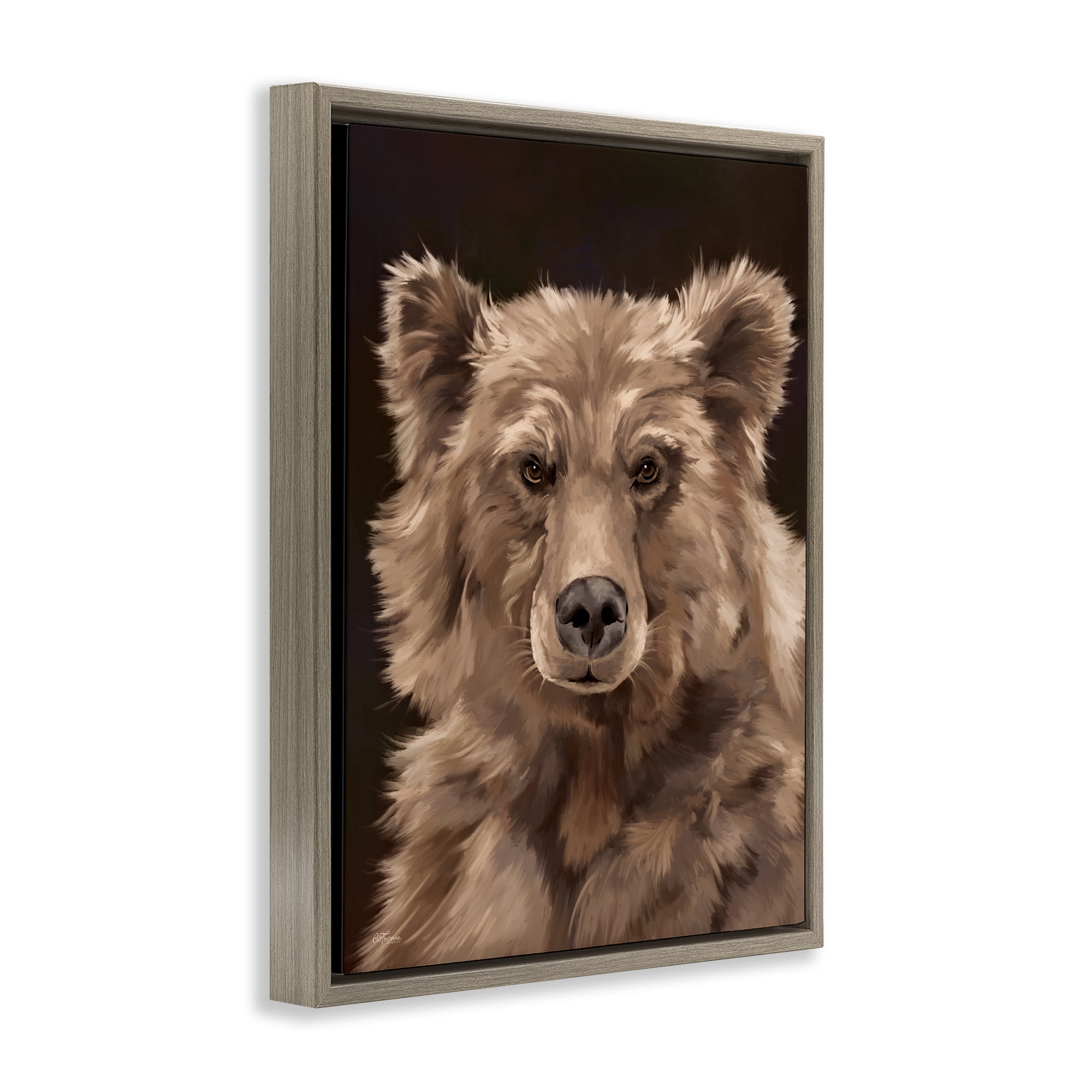Stupell Industries Fluffy Bear Cub Animals Painting Brown Floater Framed Canvas Art Print Wall Art, 17 x 21
