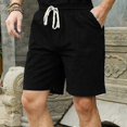 thumbnail image 4 of Pantalones cortos de lino para hombre, tallas grandes, verano, verano, cintura elástica, bermudas de lino informales, ropa de playa para hombre., 4 of 4