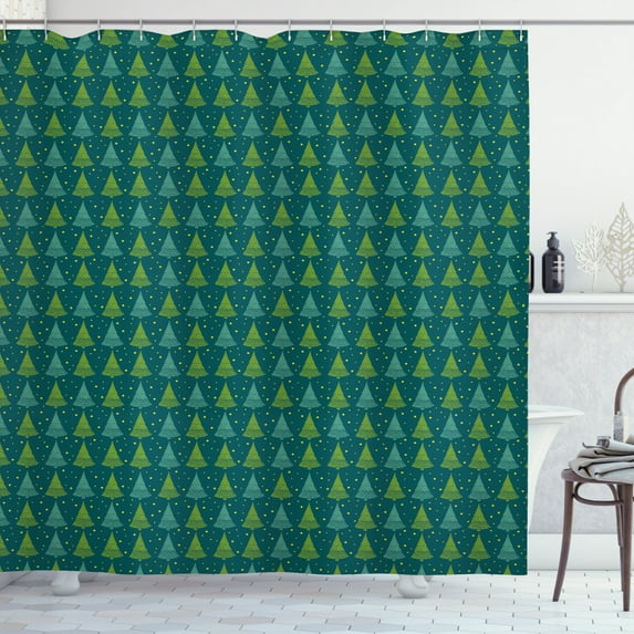 Ambesonne Christmas Tree Shower Curtain, Stars and Trees Art, 69"Wx70"L, Teal and Multicolor