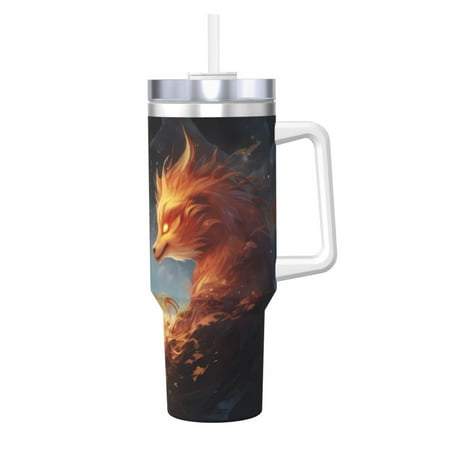 

Salouo Red And Gray Flame Fox for 40oz Water Bottle with Handle & Flip Straw - Stainless Steel Vacuum Insulated Tumbler-Reusable Travel Coffee Mug- Gifts for Women & Men