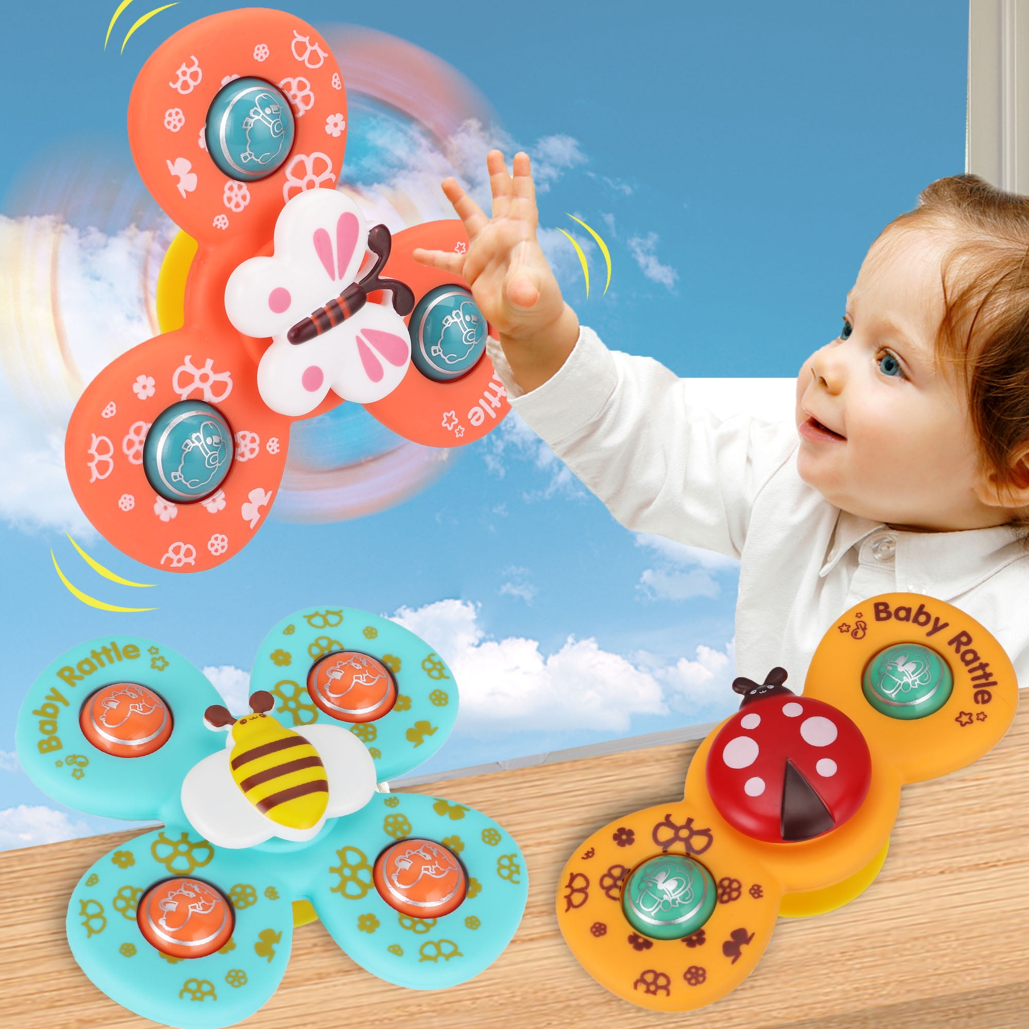 Spin Sucker Spinning Top Spinner Toy Tomsi Suction Cup Spinning Top Toy A Safe Interesting Table Sucker Creative Early Educational Toys for Toddler Baby Kids Girls Boys 
