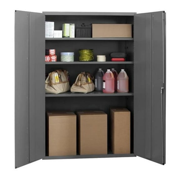 14 Gauge Flush Door Style Lockable Shelf Cabinet with 3 Adjustable Shelves, Gray - 48 in.