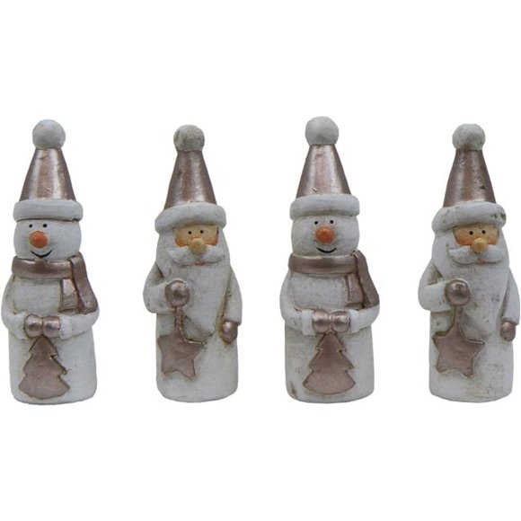 Papier Mache Snowmen & Santa in Hats Figurine - Set of 4