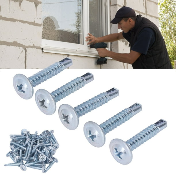 50 Tornillos Autorroscantes Para Metal - Cabeza Redonda 4.2x25mm, Acero Al Carbono Galvanizado, Taladro Cruz