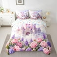 thumbnail image 2 of Homewish Cartoon Castle 7-Piece Bedding Comforter Set,Rustic Flower Floral King Bedding Sets,Pink Purple Bed Sheets For Girl,Luxury Bedroom Decor Reversible, 2 of 8