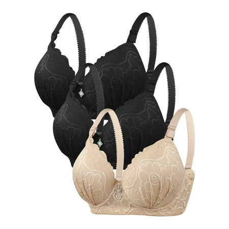 LYEAA Womens Bras with Underwire Push up 3 Pack of Plus Size Bra Full Figure Lifting Adjustable Strap Everyday Bra Under Outfit Bra Solid Breathable Cool T-Shirt Bra Sleep Bra Shapewear Bra Brown 2XL