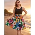 thumbnail image 5 of Women's Plus Size Bohemian Floral Print Dress, Sleeveless Waist-Tie Beach Outfit, Romantic Vacation Travel Gown, Casual Daily Dress, 5 of 9