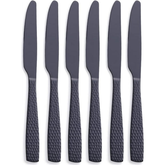 Matte Black Dinner Knife Set of 6, 9.7 inches Stainless Steel Black Table Knife, Satin Finish.