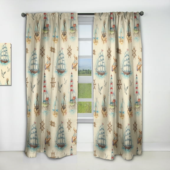 Designart 'Watch Tower Sail Boat Binocular' Coastal Curtain Panel