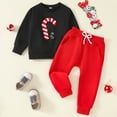 thumbnail image 2 of CUZIBR Kids Outfits Xmas Cartoon Patton Crewneck Long Sleeve Pullovers Sweatshirt Top Trouser Casual Sweat Suits Cozy Sweat Set For Toddler,Black,6-12 Months, 2 of 8