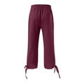thumbnail image 6 of Hurxie Women's Linen Capri Pants with Drawstring Petite Summer Beachwear Lightweight Elastic Waist Pants Wine,M, 6 of 7