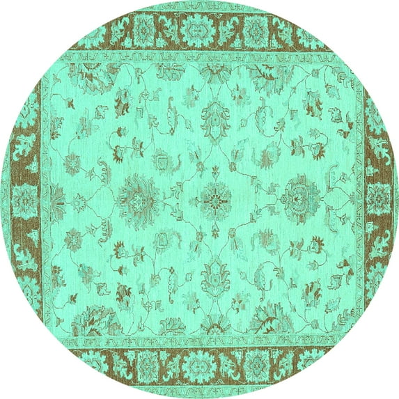 Ahgly Company Indoor Round Oriental Turquoise Blue Traditional Area Rugs, 3' Round