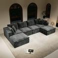 thumbnail image 3 of 137.8*68.9"Modular sectional sofa seat,Upholstered compressed couch for living room,Bedroom,Apartment,No assembly required,5PC free combination,Plush corduroy fabric,GREY, 3 of 7