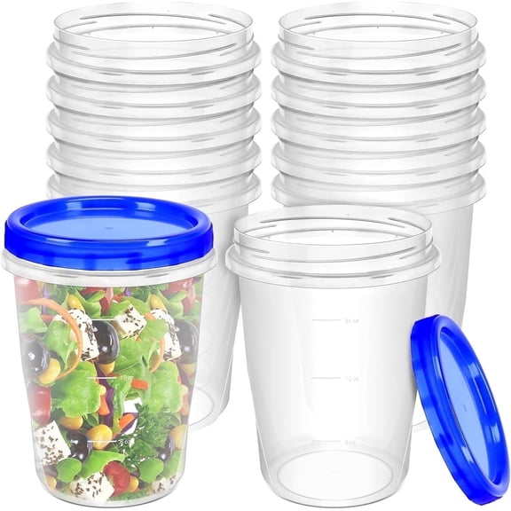 12 Sets Freezer Containers with Screw On Lids 32 oz Stackable Reusable Plastic Storage Container Airtight Plastic Food Storage Containers with Twist Top Lids for Food Soup Jello Sauce