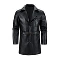 thumbnail image 3 of Men's mid-length single-breasted lapel coat, vintage chest single pocket design with belt PU leather jacket, 3 of 9