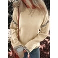 thumbnail image 4 of Jersey Dokotoo para mujer, holgado, cuello redondo, punto trenzado, beige, 4 of 6