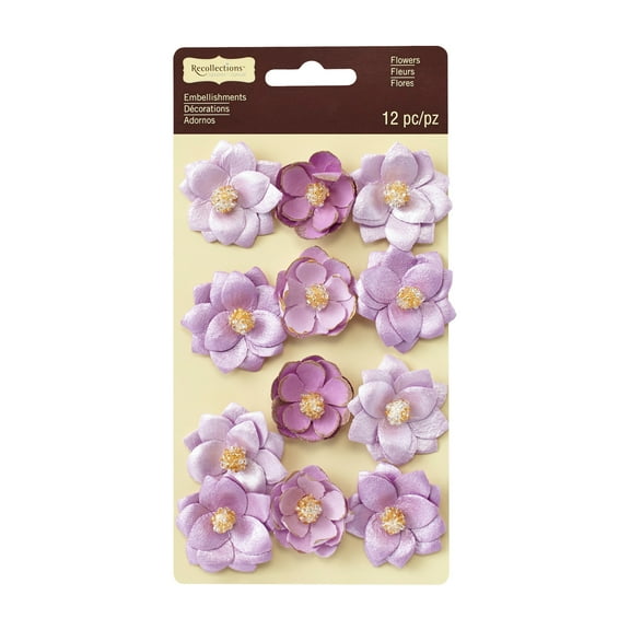 12 Packs: 12 ct. (144 total) Signature Gold Tipped Purple Flower Embellishments by Recollections