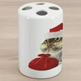 thumbnail image 1 of Christmas Ceramic Toothbrush Holder, Chipmunk in Red Santa Claus Hat and Bag with Surprise Xmas Presents, Decorative Versatile Countertop for Bathroom, 4.5" X 2.7", Pale Yellow White Red, 1 of 4