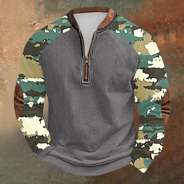 Blusas y camisas de manga larga con cuello redondo para hombre, sudadera con capucha de cuello redondo con cremallera y estampado, sudadera de manga larga, blusa de poliéster para hombre