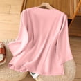 thumbnail image 4 of Embroidered Tops for Women 3/4 Sleeve Boho Tops Cotton Linen Plus Size Crewneck Tunic Peasant Blouses Pink L, 4 of 4