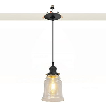 Kiven Can Lights Retrofit Recessed Lighting with E26 Power Outlet Adapter, 4/5 Inch Replacement Conversion Kit, Farmhouse Glass Pendant Lighting for Living Room Hallway Kitchen,1 Light,Black