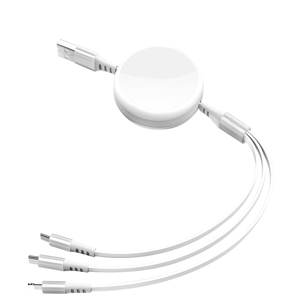 Round Three-in-One Mobile Phone Fast Charging Multi-Head Apple Android Retractable Car Charging Cable Universal 
