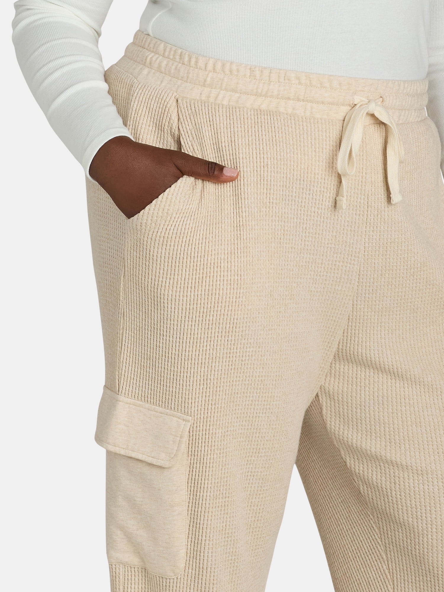 Terra & Sky Women's Plus Size Pull On Waffle Knit Cargo Pants, 27” Inseam, 0X-4X