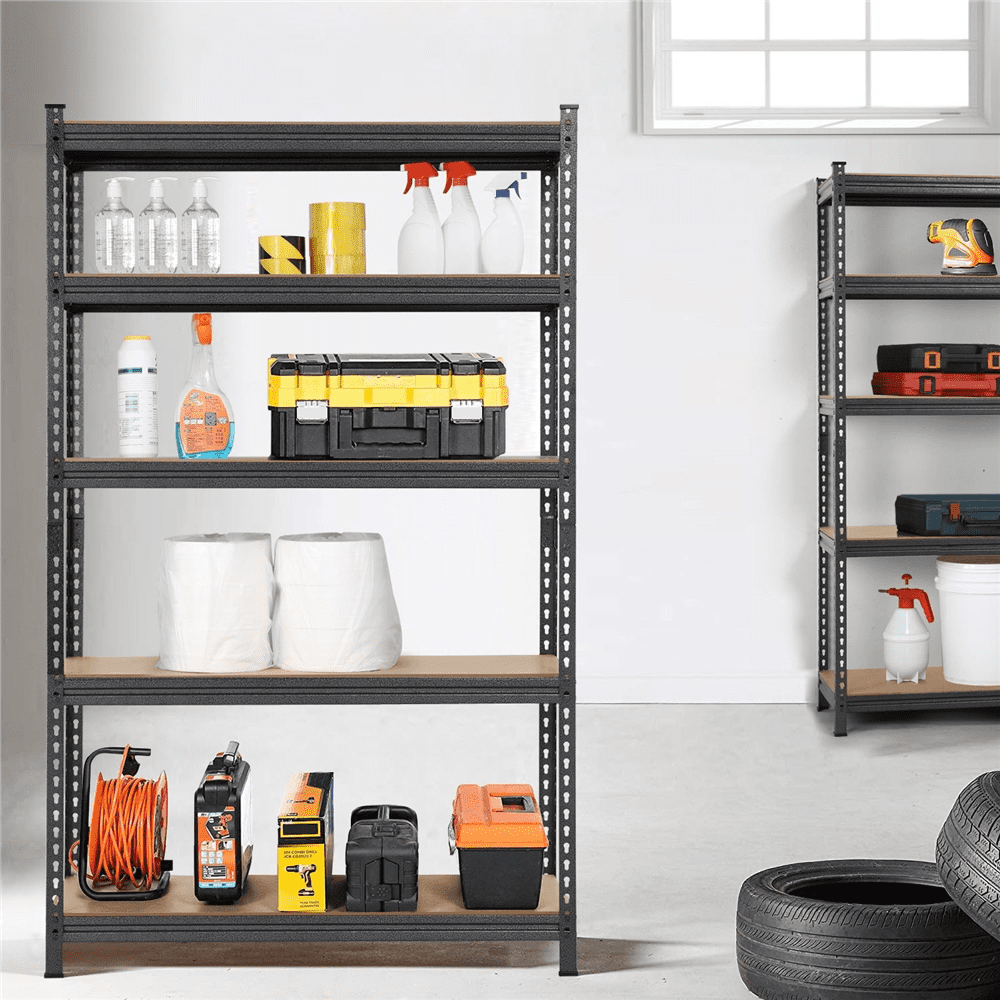 Fullfurnique 73.5″ Height 5 Tiers Adjustable Boltless Storage Shelf, Black