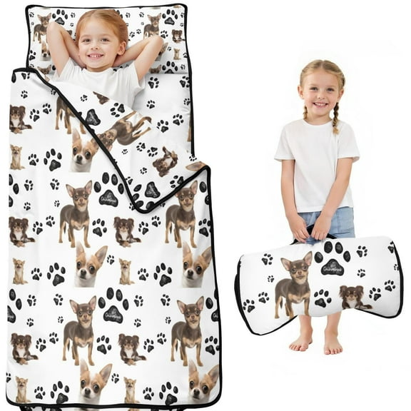 Chihuahua and Footprints Toddler Nap Mats for Kids Preschool,Sleeping Mat Bag or Kids,Toddler Sleeping Bag,Toddler Nap Mat or Daycare