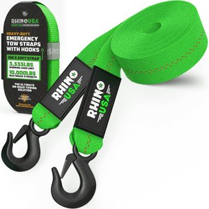 Rhino USA Tow Strap with Hooks, 2 in x 20 ft, Green