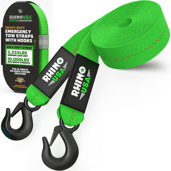 Rhnio USA Heavy-Duty Tow Strap, 2in x 20ft, 10,321lbs Capacity with Hooks