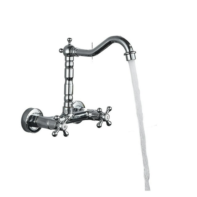 Chrome Kitchen Sink Faucet, Long Spout Rotation Daul Handle Cold Hot Water Mixer Washing Tub Crane ,Versatile Features