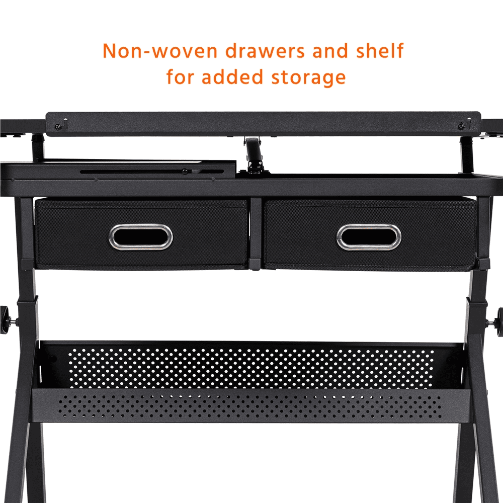Renwick Drafting Table and Stool Set with Adjustable Table Angles & Heights, Black