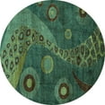 thumbnail image 1 of Ahgly Company Machine Washable Indoor Round Oriental Turquoise Blue Modern Area Rugs, 7' Round, 1 of 4