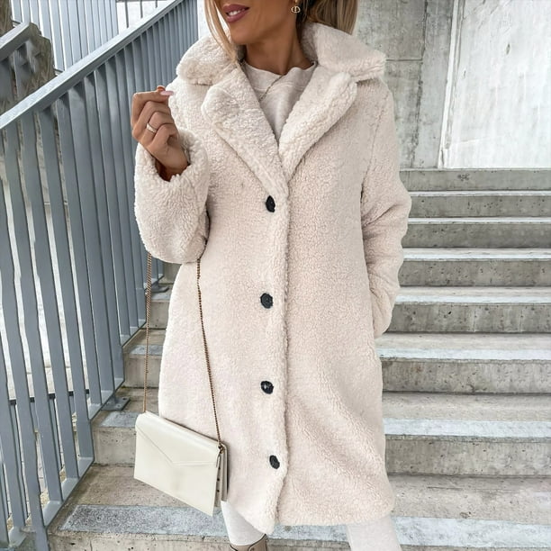 IROINID Manteau en peau de mouton pour femme manches longues