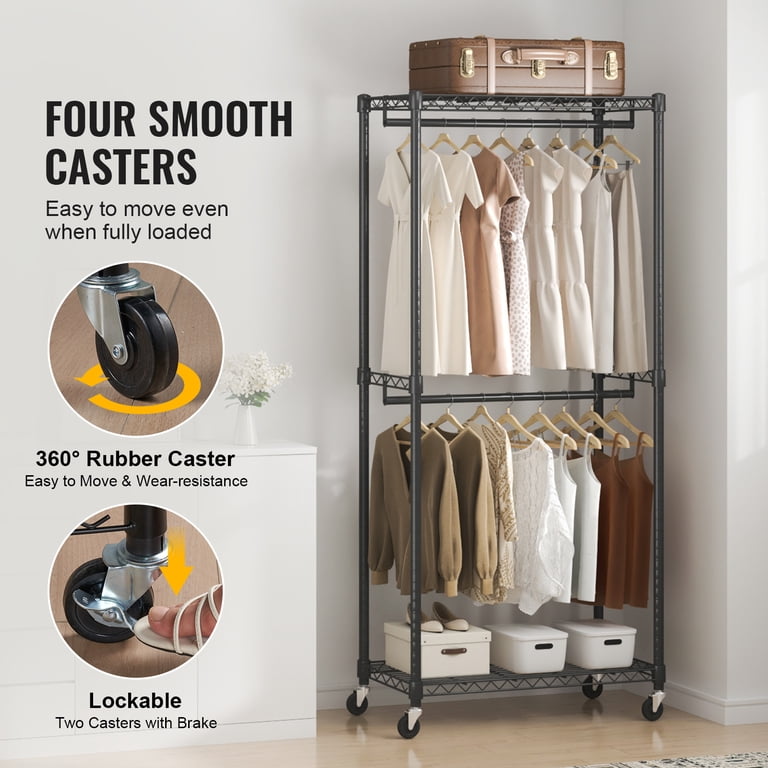 BENTISM Heavy Duty Rolling Garment Rack, 300 lbs, 36in W x 17.7in