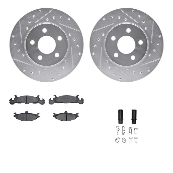 Dynamic Friction Company Front Brake Rotors-Drilled and Slotted-Silver with 5000 Advanced Brake Pads includes Hardware 7512-40140