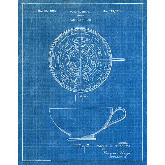 Original Horoscope Tea Cup Artwork Submitted In 1945 - Kitchen - Patent Art Print