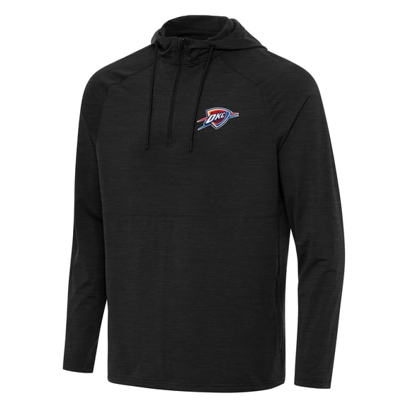 Men's Antigua Heather Black Oklahoma City Thunder Spikes Raglan Quarter-Zip Hoodie