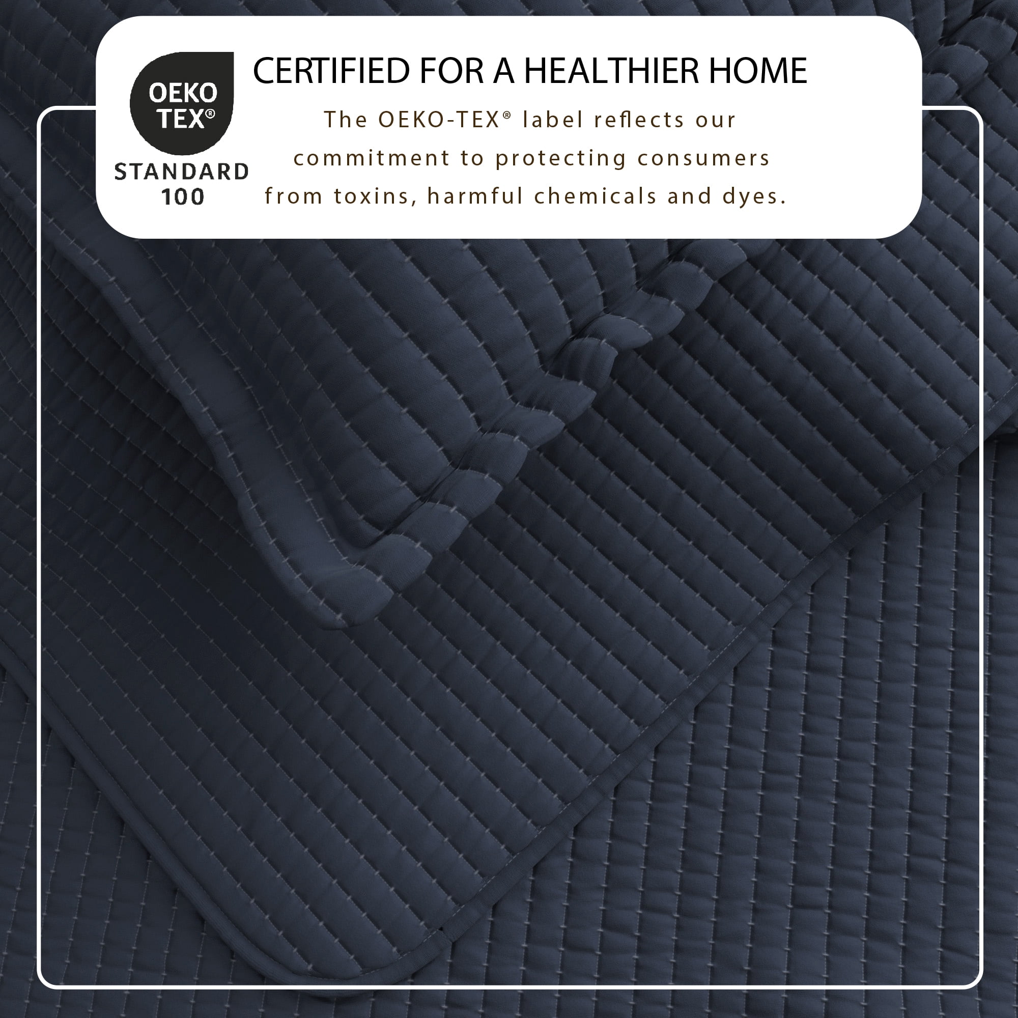 Solid Quilt Set - Lightweight, Soft, All-Season - 3-Piece Reversible Channel Stitched Bedding Set (Full / Queen, Navy)