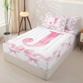 thumbnail image 2 of Homewish Pink Ribbon Bows Zipper Twin Comforter Sets with Fitted Sheet and 2 Pillowcases,Princess Bowtie Monogrammed J Theme Zipper Bedding Set For Kids,Pink Reversible,4 Pieces, 2 of 7