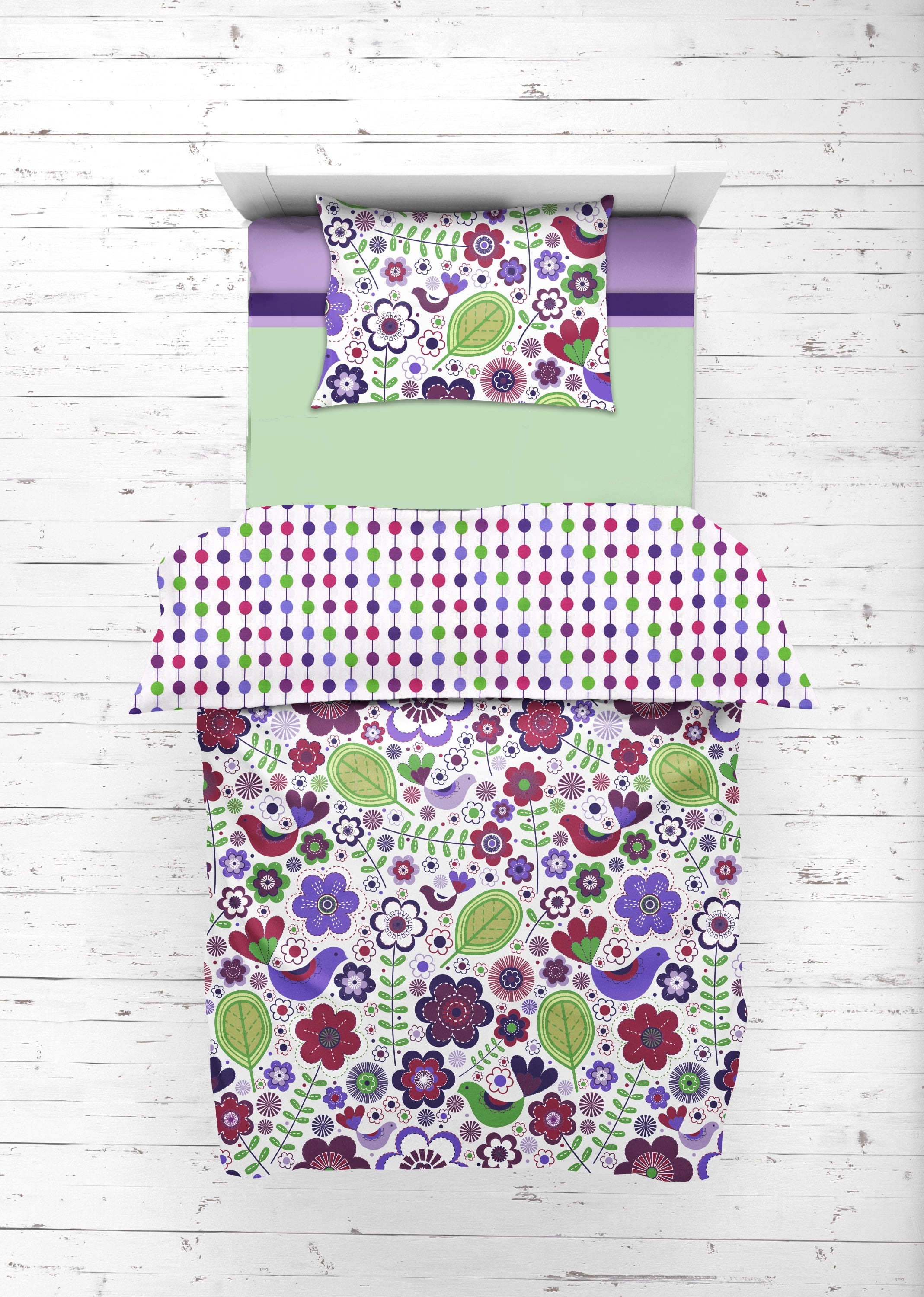Bacati - Botanical 3-Piece 100% Cotton Percale Toddler Sheet Set, Purple
