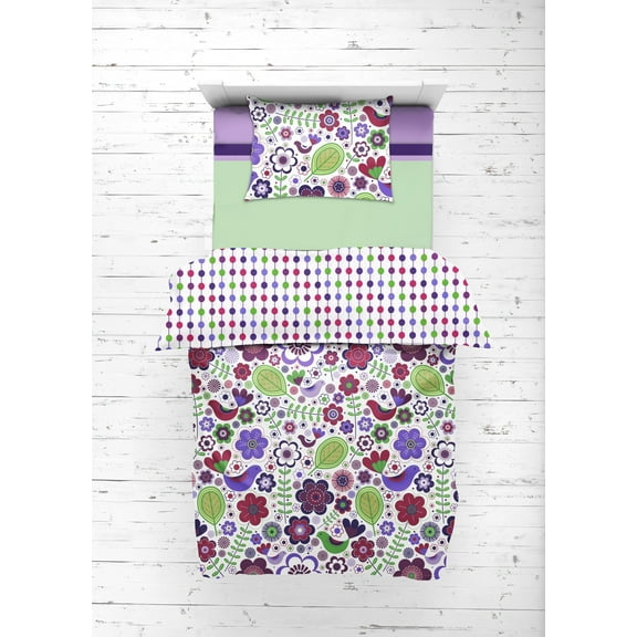 Bacati - Botanical 4-Piece Toddler Bedding set 100% Cotton percale, Purple