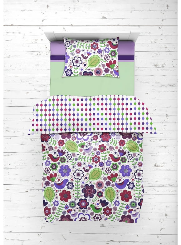 Bacati - Botanical 4-Piece Toddler Bedding set 100% Cotton percale, Purple