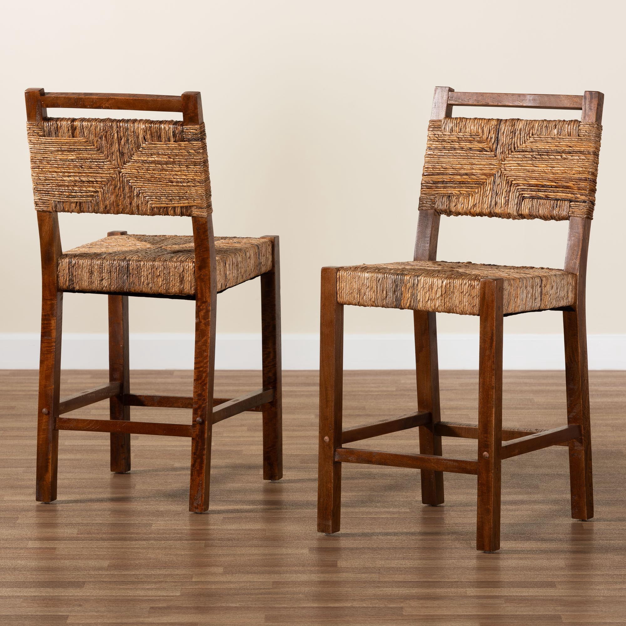 bali & pari Cordoba Boho Counter Stool, Set of 2, Natural Seagrass