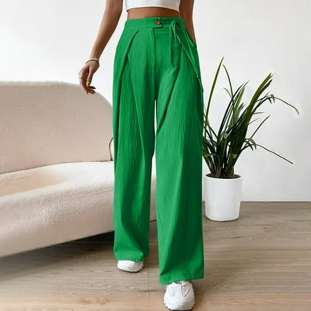 

Women s Linen Pants Casual Casual High Waist Stretchy Wide-Leg Trousers Light Weight Loose Comfy Casual Pajama Pants on Clearance