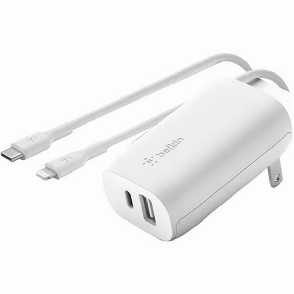 Dual Wall Charger with Lightning Cable - White